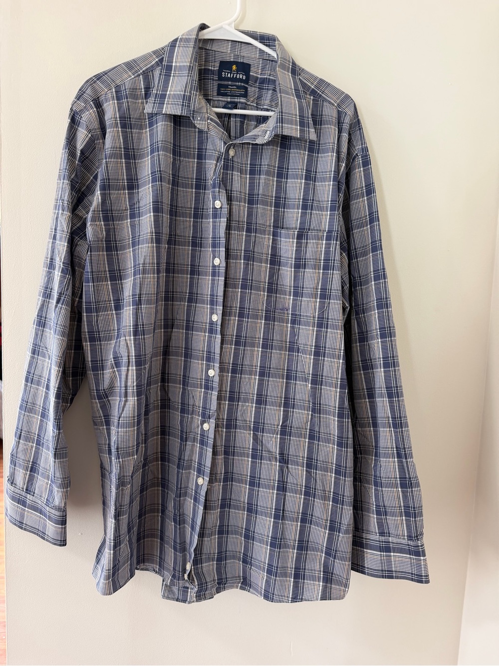 Stafford Men's Navy and Light Blue Plaid Button-Down‎ Shirt